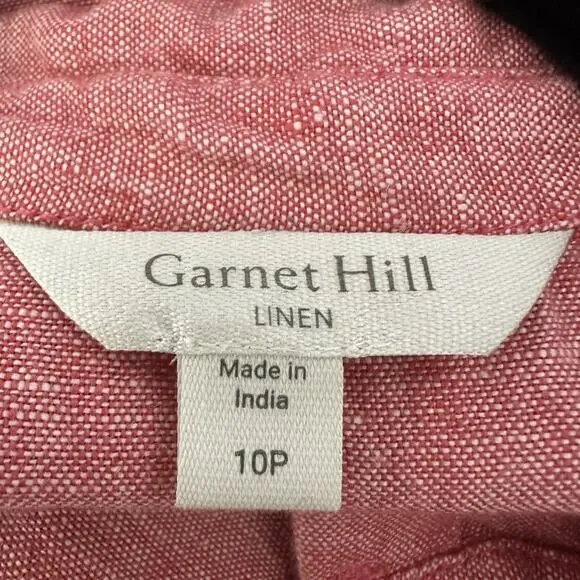 Garnet Hill Shirt Dress Women 10 Petite Classic Linen Flax Poppy Red Chambray - Picture 10 of 13